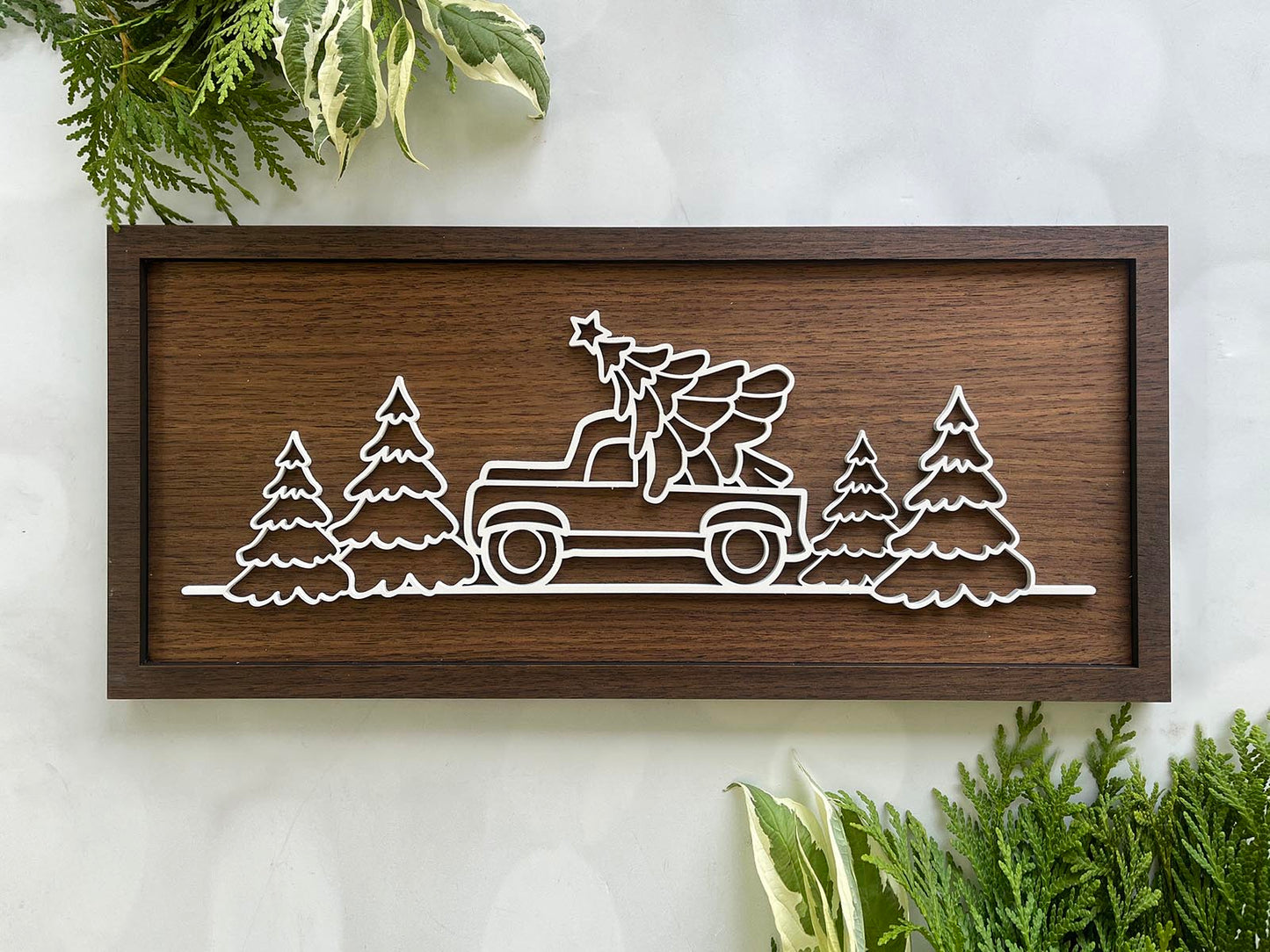 Christmas Tree in a Truck Line Art