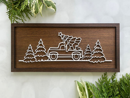 Christmas Tree in a Truck Line Art