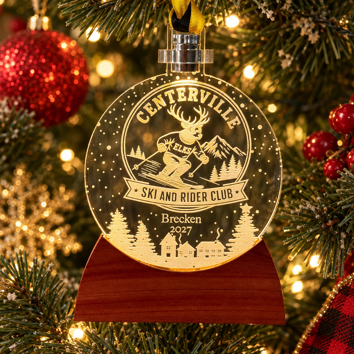Elks Ski and Rider Club Snow Globe Ornament