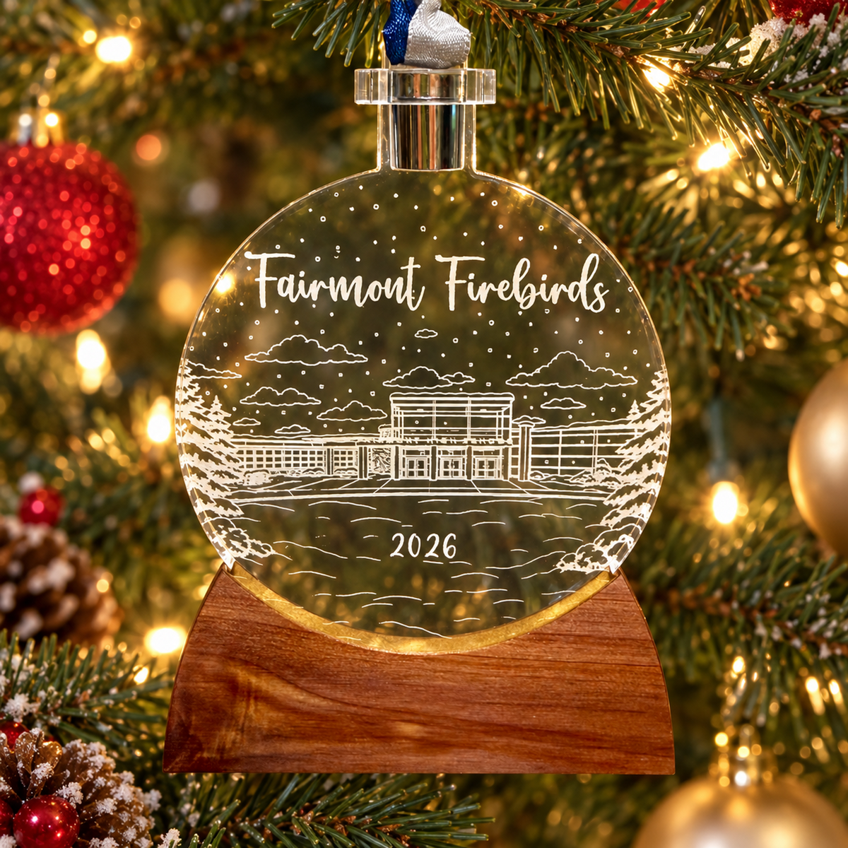 Fairmont High School Snow Globe Ornament