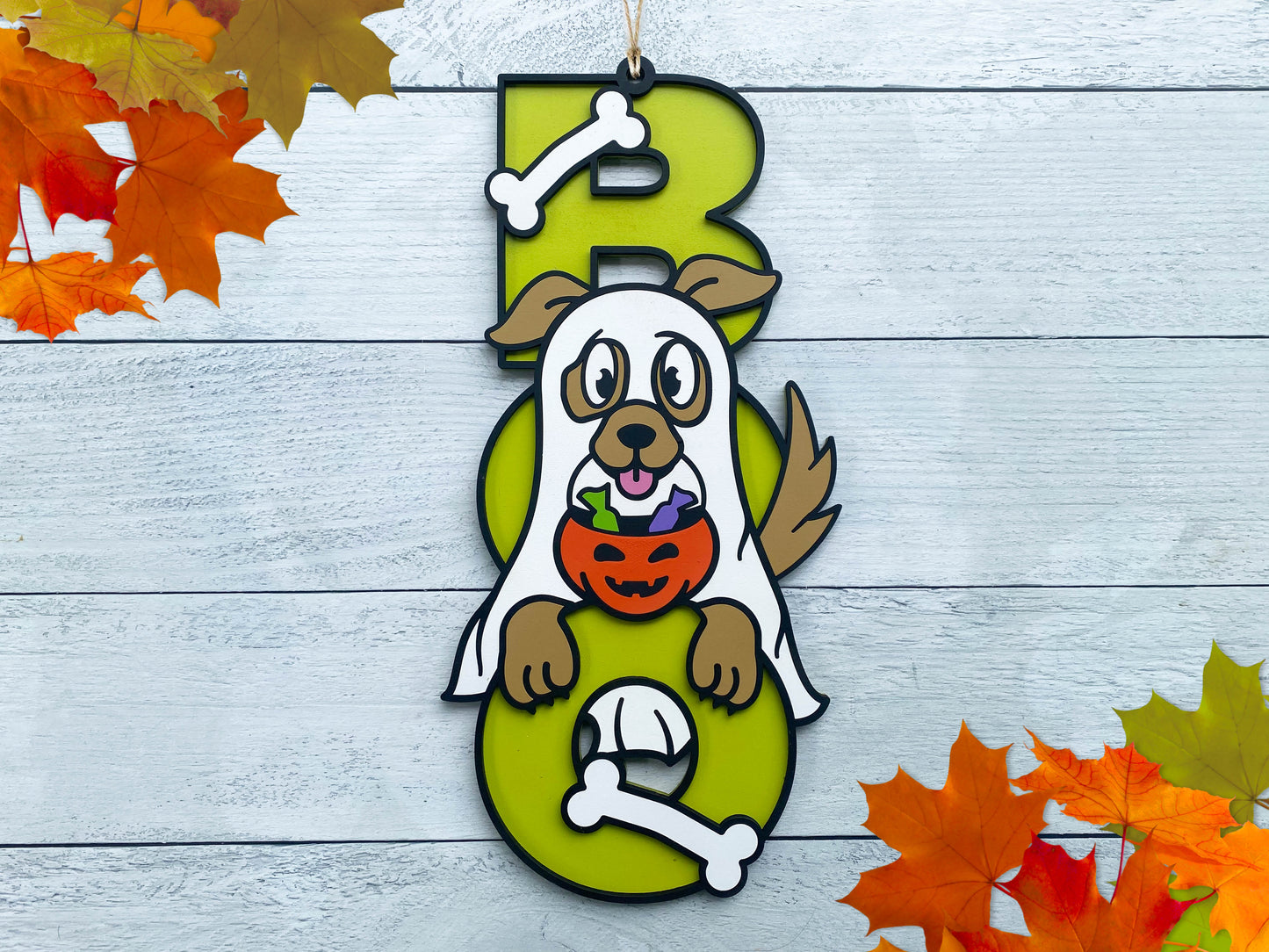 Boo Sign with Ghost Dog