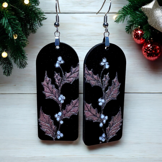 Black and Pink Poinsettia Earrings