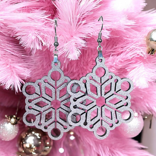 Metallic Pink Snowflake Earrings