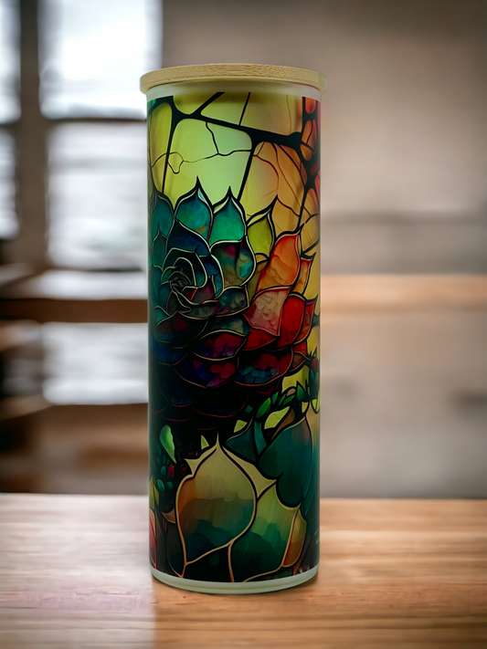 Stained Glass Rose 25oz. Frosted Glass Tumbler