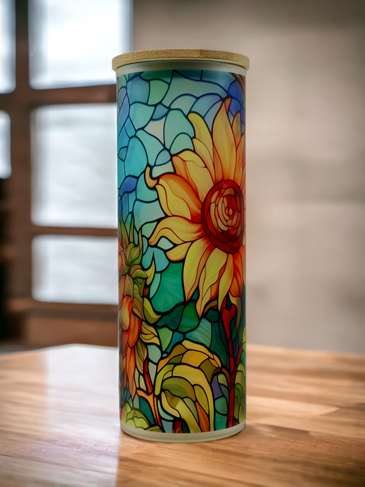 Stained Glass Sunflower 25oz. Frosted Glass Tumbler