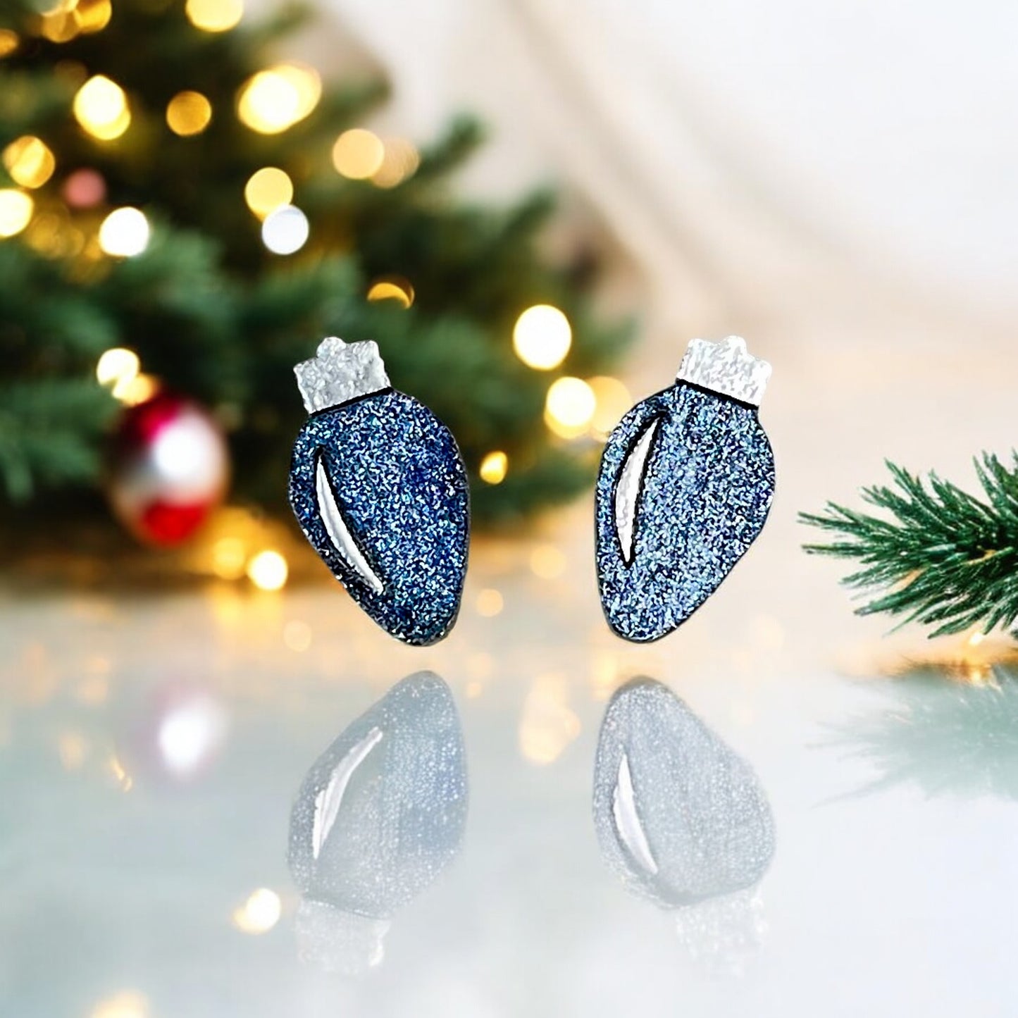 Navy Blue Holiday Light Stud Earrings