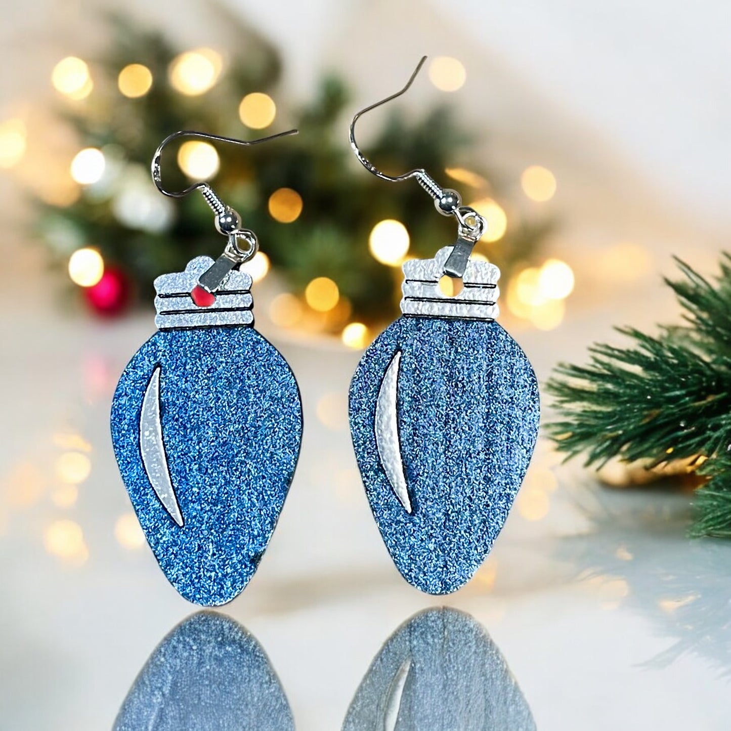 Navy Blue Holiday Light Dangle Earrings