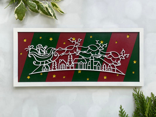 Santa Over Village Line Art