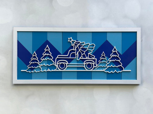 Christmas Tree in a Truck Line Art