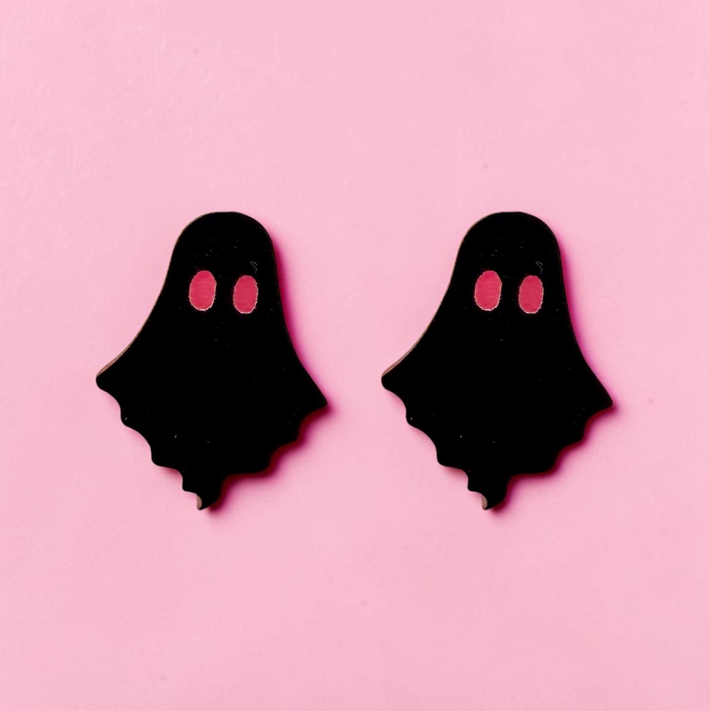 Black and Neon Pink Ghost Stud Earrings