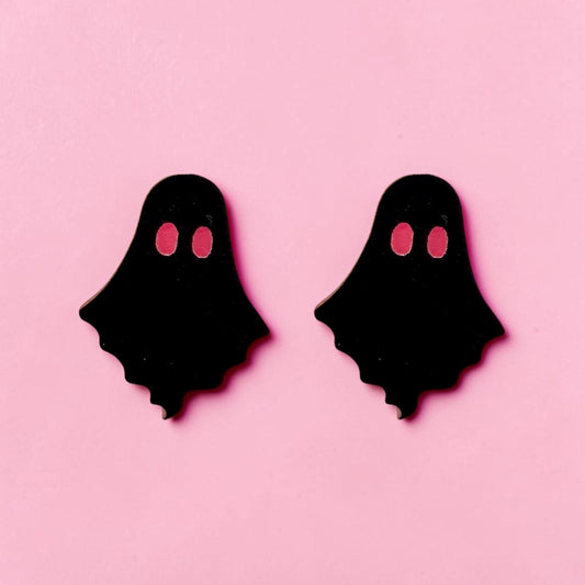 Black and Neon Pink Ghost Stud Earrings