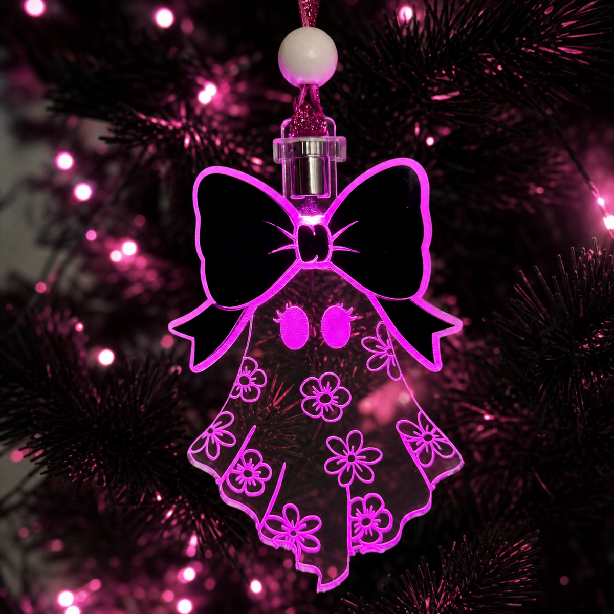 Light Up Floral Ghost Ornament