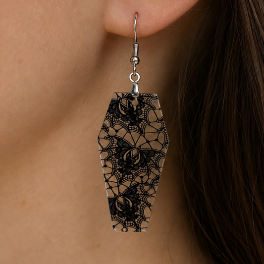 Lace Bat Coffin Acrylic Earrings