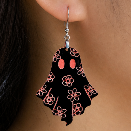 Neon Pink and Black Floral Ghost Earrings