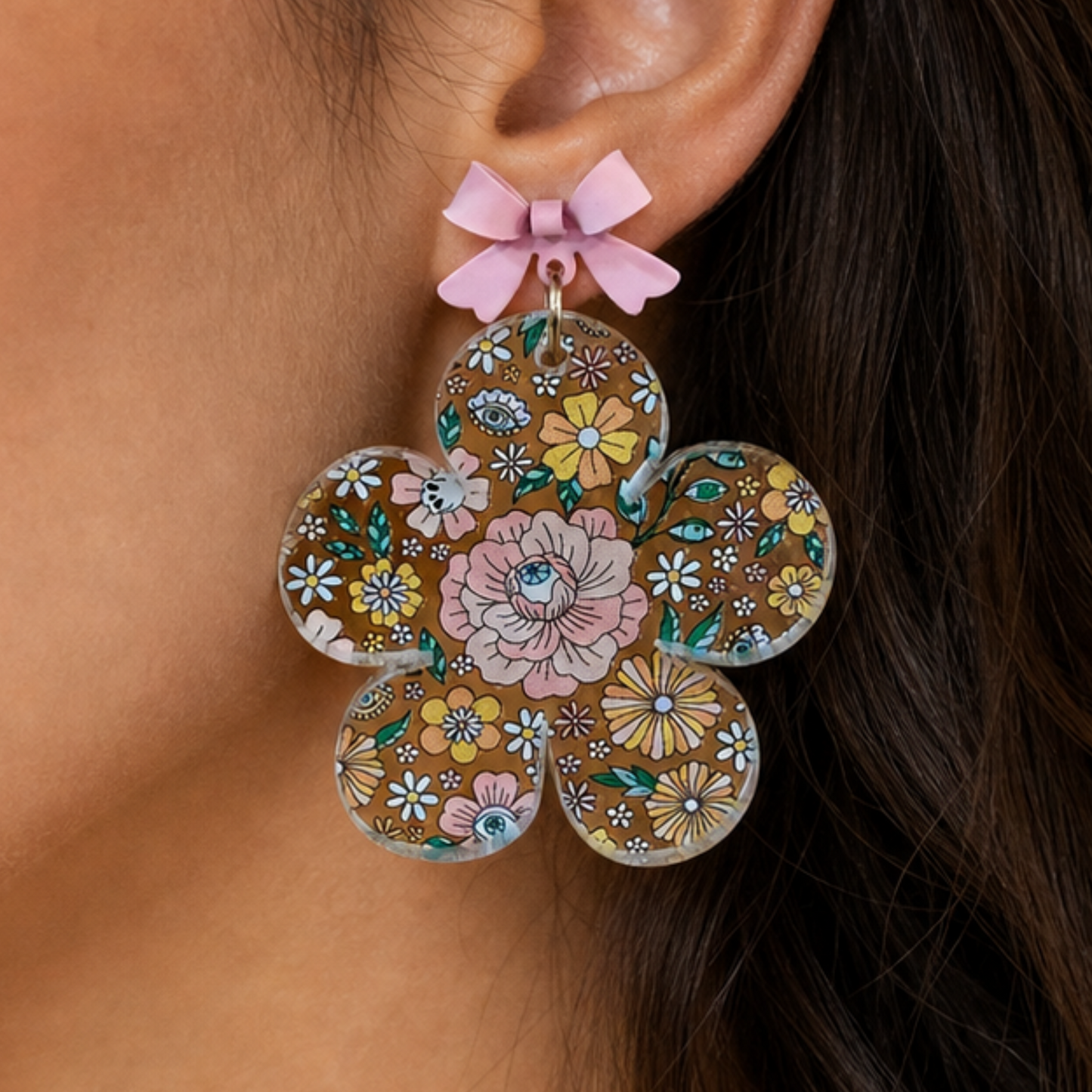 Eyeball Flower Dangle Earrings