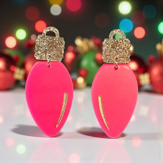 Hot Pink Holiday Light Bulb Earrings