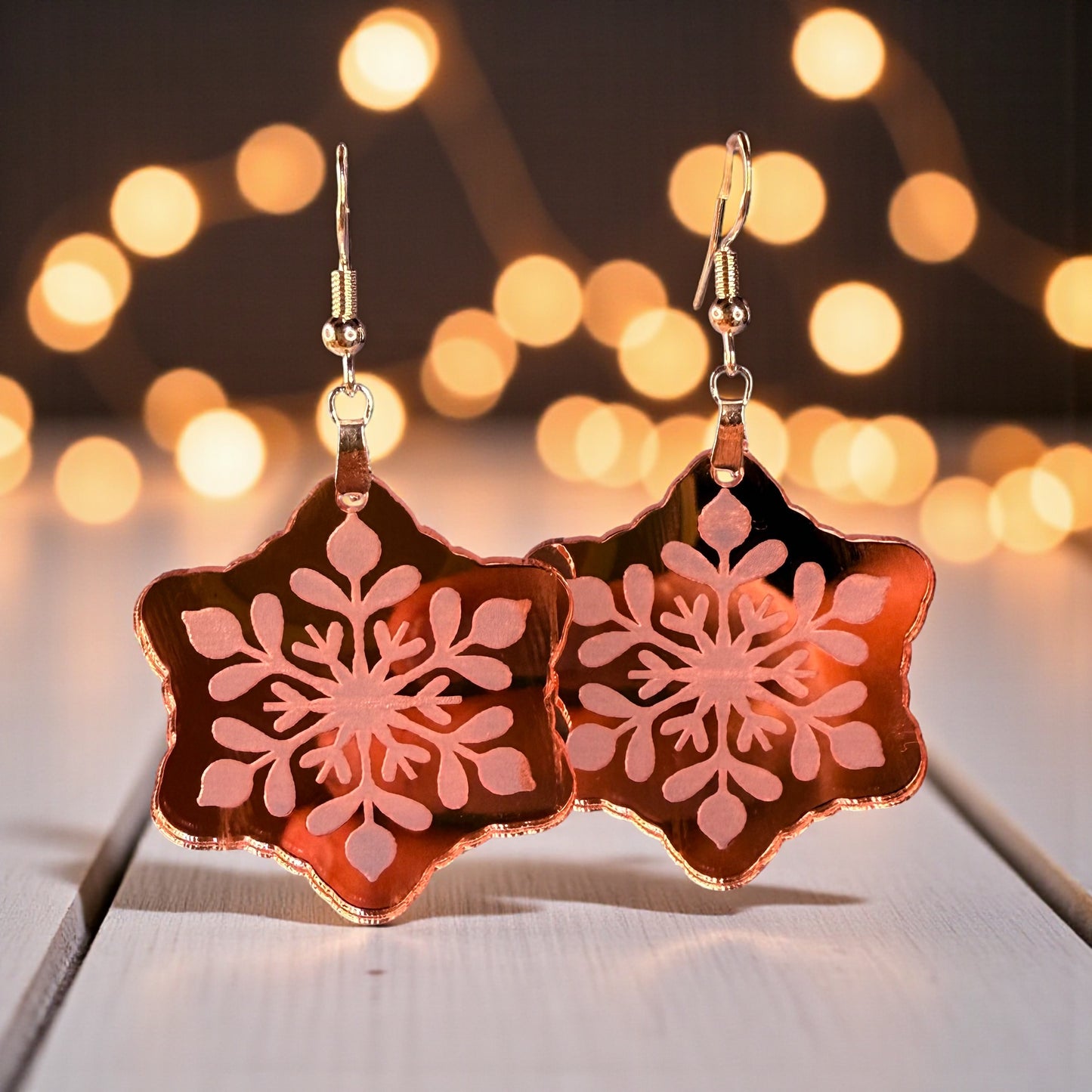Mirror Pink Snowflake Earrings