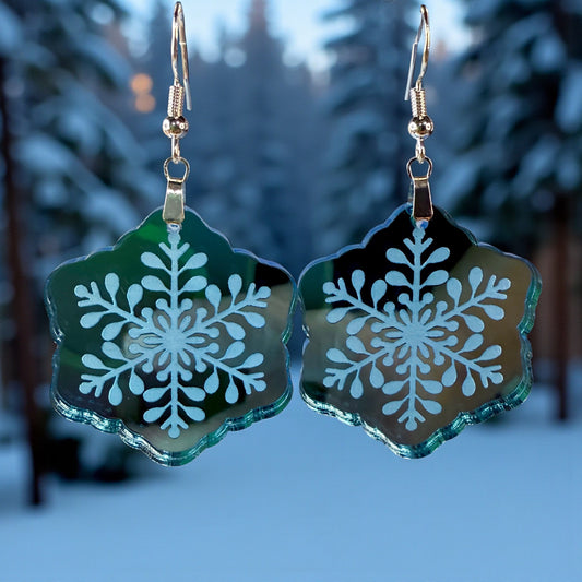 Mirror Blue Snowflake Earrings